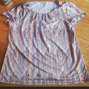 Studio Works Pastel Chevron Scoop-Neck Short Sleeve Top